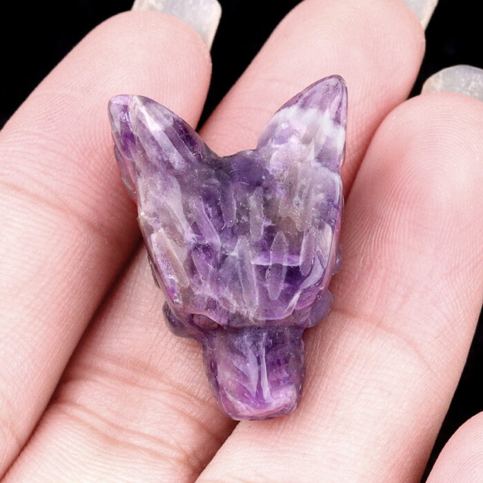 103_2-3.jpg Natural Amethyst Rose Quartz Tiger Eye Wolf Head Carving