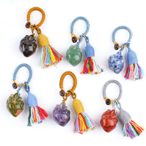 Natural Crystal Heart Pendant Keychain