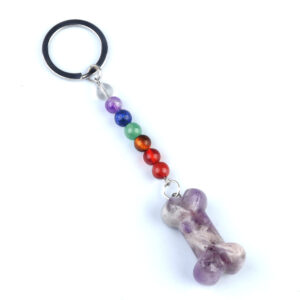 Rainbow Stone Carved Bone Keychain