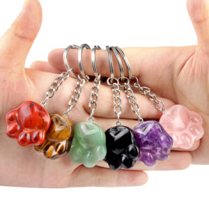 Natural Crystal Agate Cat Paw Keychain
