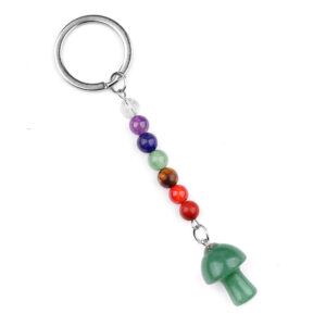 Natural Crystal Rainbow Stone Mushroom Keychain