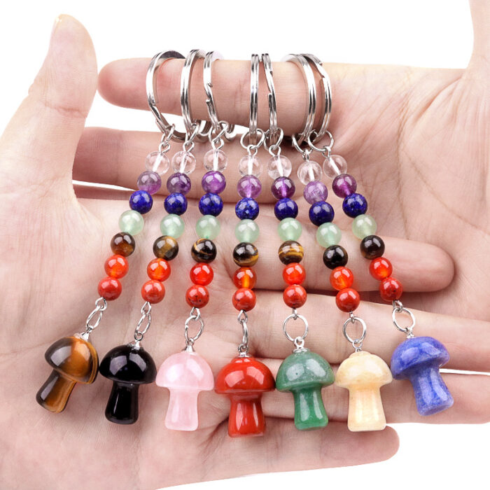 130_1-2.jpg Natural Crystal Rainbow Stone Mushroom Keychain