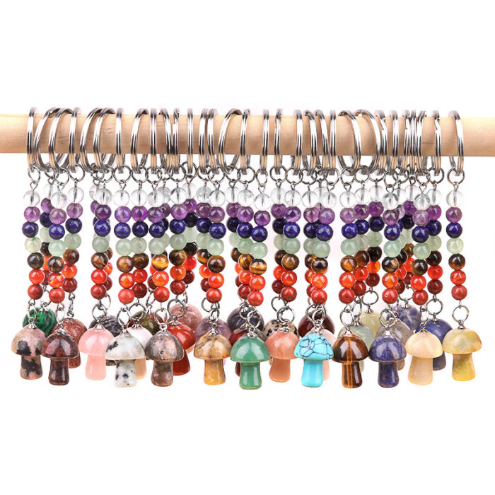 130_2-2.jpg Natural Crystal Rainbow Stone Mushroom Keychain