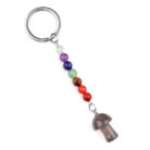 Natural Crystal Rainbow Stone Mushroom Keychain