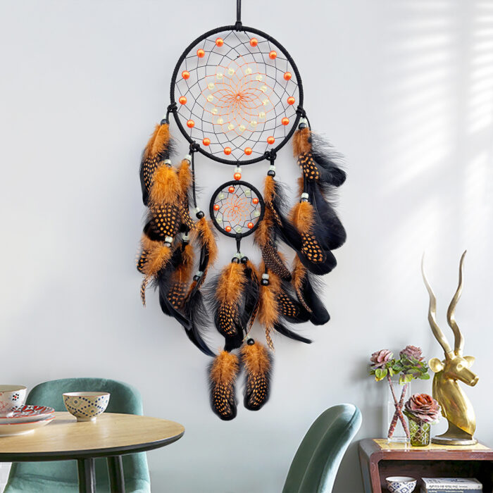 139_3-1-1.jpg Glow in Dark Dreamcatcher Feather Wind Chime Wall Hanging