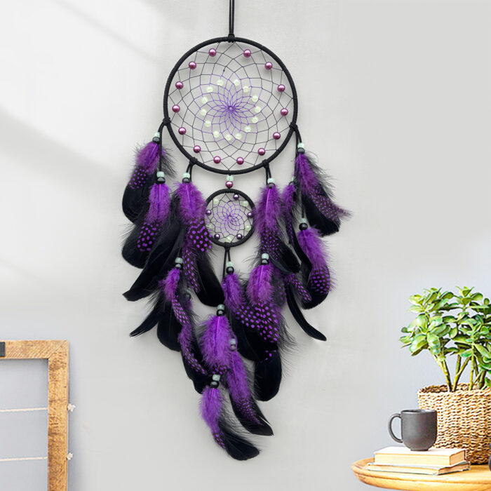 139_4-1-1.jpg Glow in Dark Dreamcatcher Feather Wind Chime Wall Hanging
