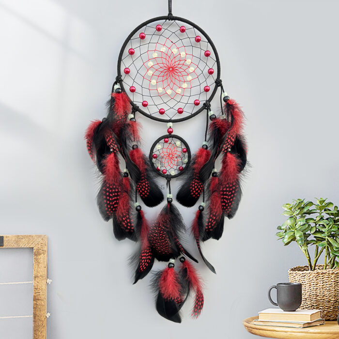 139_5-1-1.jpg Glow in Dark Dreamcatcher Feather Wind Chime Wall Hanging