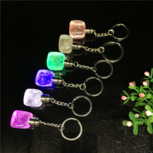 Natural Crystal Raw Stone Glowing Cube Keychain
