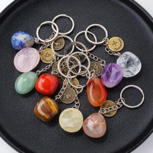 Natural Crystal Tumbled Stone Zodiac Keychain
