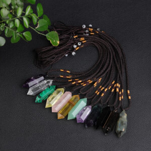 Natural Pink Purple White Crystal Double-Pointed Hexagonal Column Pendant