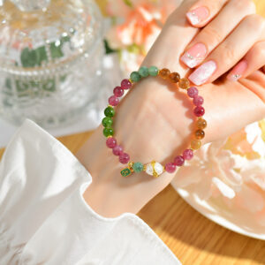 Wholesale rock crystal optimized tourmaline bracelet Pearl gold-plated ring colorful candy-colored fresh and sweet beauty bracelet.