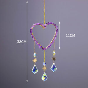 Natural Crystal Chip Heart Sun Catcher Wind Chime RS-0238