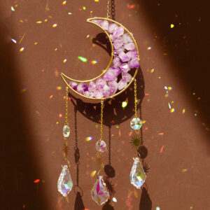 Natural Amethyst Tooth Flower Sun Catcher Moon Wind Chime RS-0248