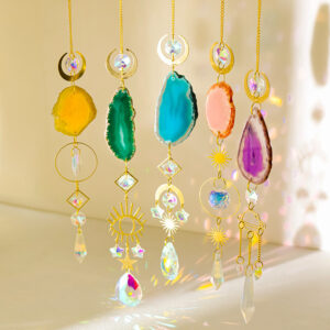 Natural Crystal Agate Slice Sun Catcher Wind Chime RS-0250