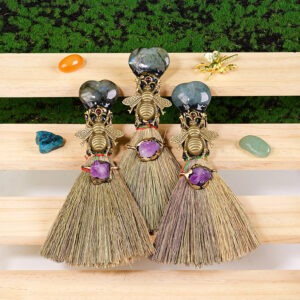 Natural Labradorite Heart Crystal Broom RS-0236